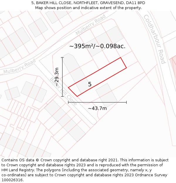 5, BAKER HILL CLOSE, NORTHFLEET, GRAVESEND, DA11 8PD: Plot and title map