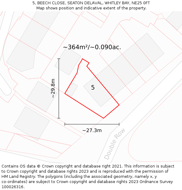 5, BEECH CLOSE, SEATON DELAVAL, WHITLEY BAY, NE25 0FT: Plot and title map
