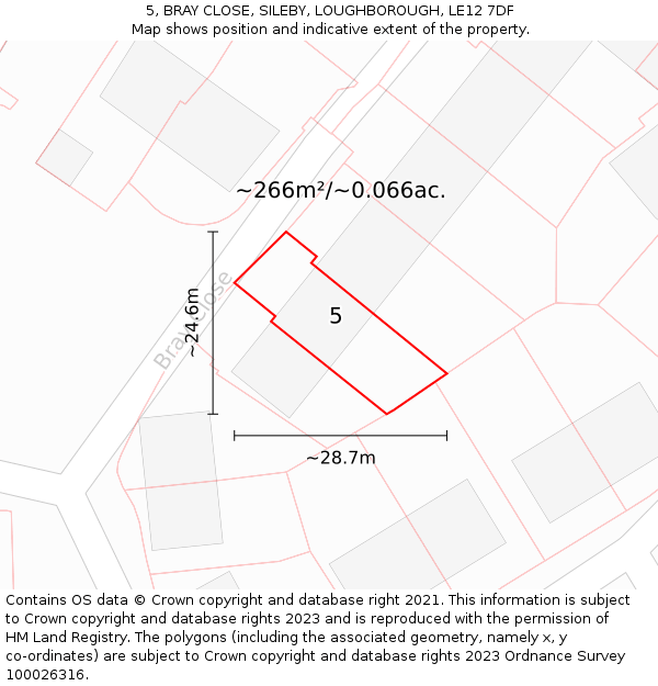 5, BRAY CLOSE, SILEBY, LOUGHBOROUGH, LE12 7DF: Plot and title map