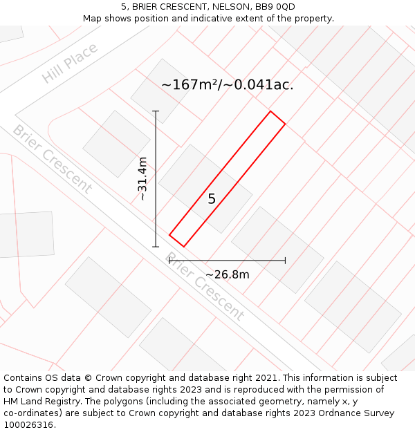 5, BRIER CRESCENT, NELSON, BB9 0QD: Plot and title map