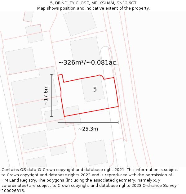 5, BRINDLEY CLOSE, MELKSHAM, SN12 6GT: Plot and title map