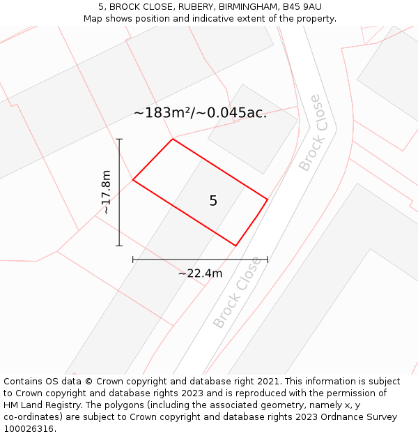 5, BROCK CLOSE, RUBERY, BIRMINGHAM, B45 9AU: Plot and title map