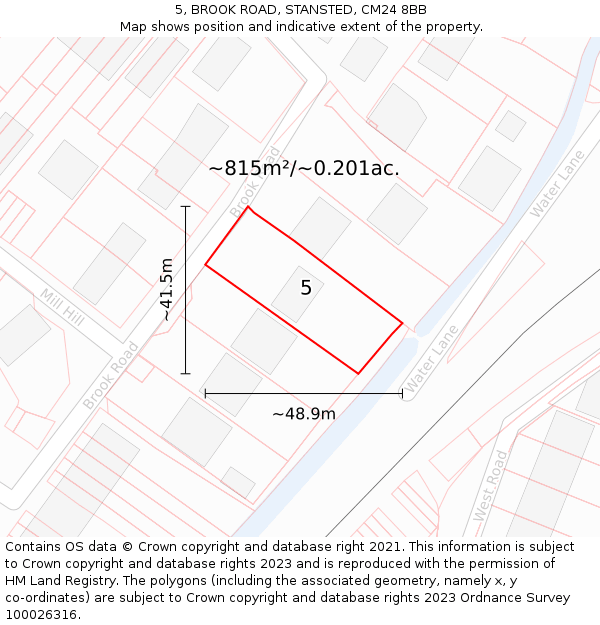 5, BROOK ROAD, STANSTED, CM24 8BB: Plot and title map