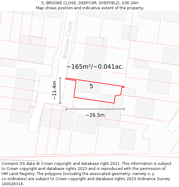 5, BROOKE CLOSE, DEEPCAR, SHEFFIELD, S36 2AH: Plot and title map
