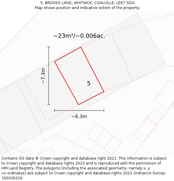 5, BROOKS LANE, WHITWICK, COALVILLE, LE67 5DG: Plot and title map
