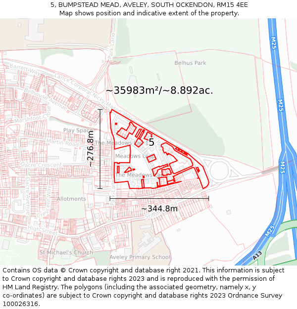 5, BUMPSTEAD MEAD, AVELEY, SOUTH OCKENDON, RM15 4EE: Plot and title map