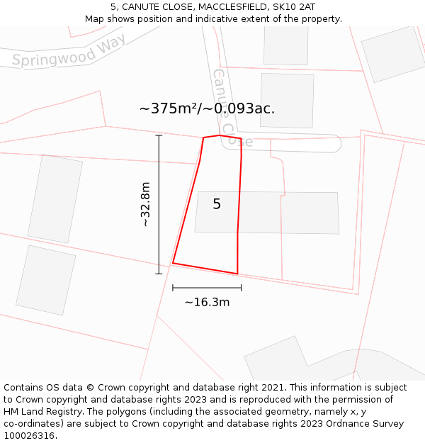 5, CANUTE CLOSE, MACCLESFIELD, SK10 2AT: Plot and title map