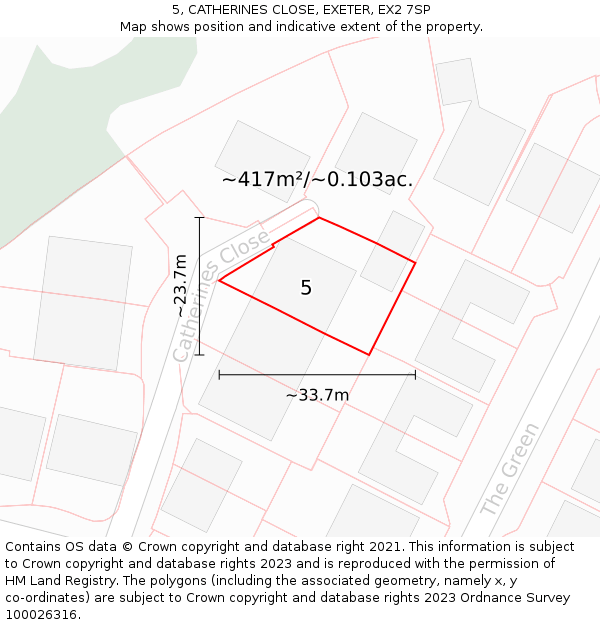 5, CATHERINES CLOSE, EXETER, EX2 7SP: Plot and title map