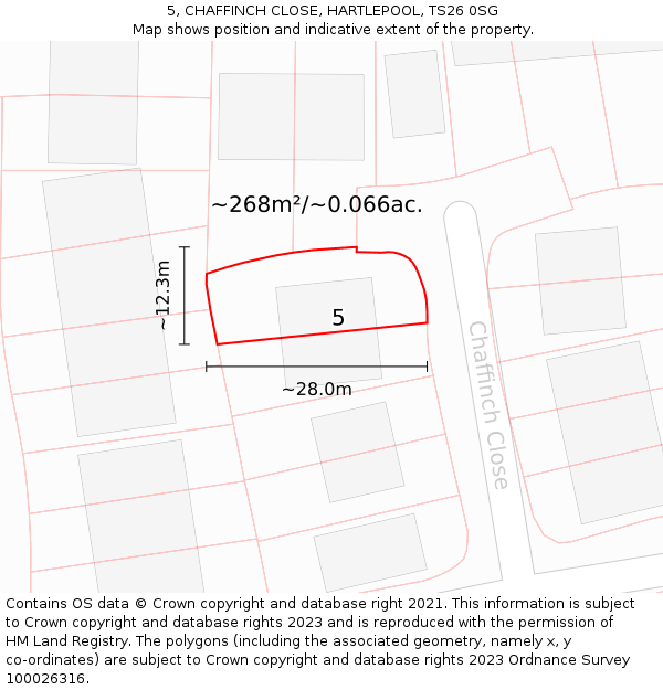 5, CHAFFINCH CLOSE, HARTLEPOOL, TS26 0SG: Plot and title map