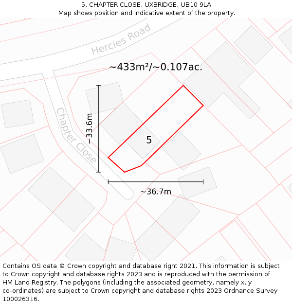 5, CHAPTER CLOSE, UXBRIDGE, UB10 9LA: Plot and title map