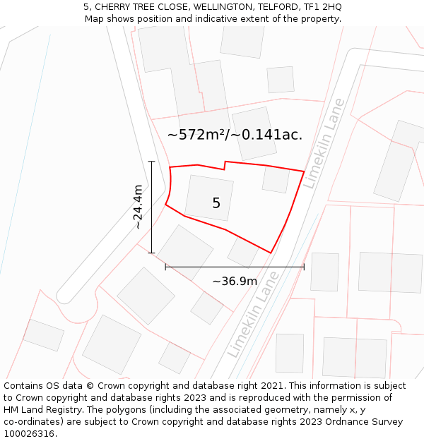 5, CHERRY TREE CLOSE, WELLINGTON, TELFORD, TF1 2HQ: Plot and title map