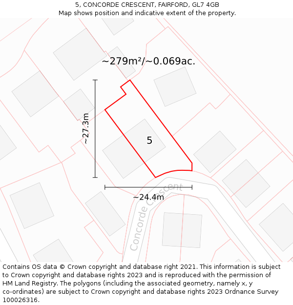 5, CONCORDE CRESCENT, FAIRFORD, GL7 4GB: Plot and title map