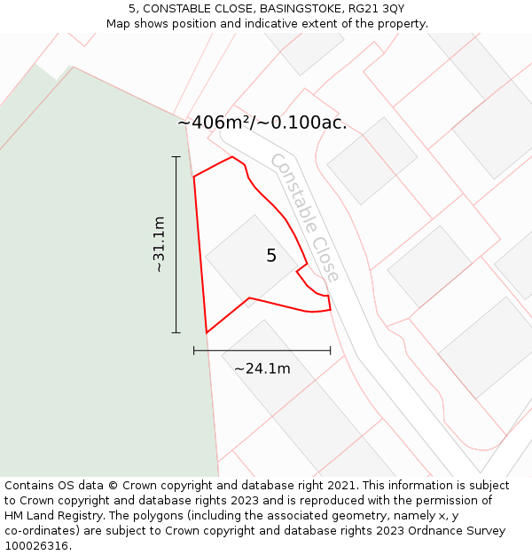5, CONSTABLE CLOSE, BASINGSTOKE, RG21 3QY: Plot and title map