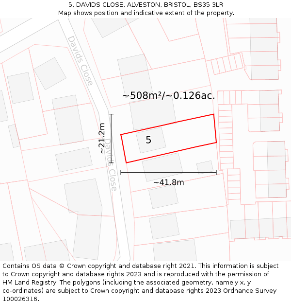5, DAVIDS CLOSE, ALVESTON, BRISTOL, BS35 3LR: Plot and title map