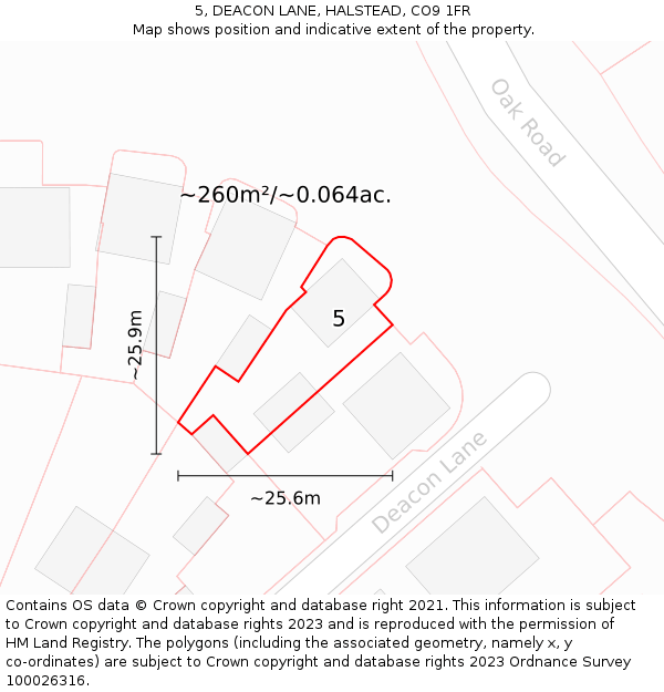 5, DEACON LANE, HALSTEAD, CO9 1FR: Plot and title map