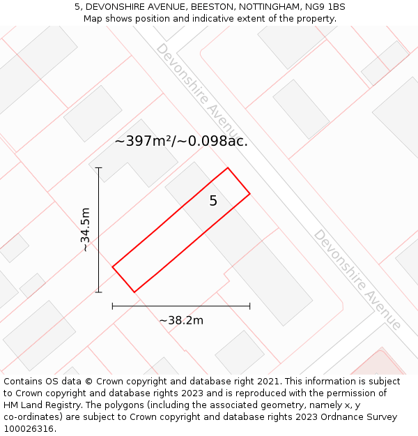 5, DEVONSHIRE AVENUE, BEESTON, NOTTINGHAM, NG9 1BS: Plot and title map