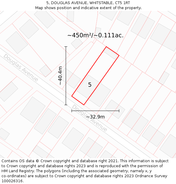 5, DOUGLAS AVENUE, WHITSTABLE, CT5 1RT: Plot and title map
