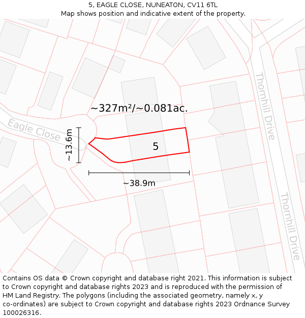 5, EAGLE CLOSE, NUNEATON, CV11 6TL: Plot and title map