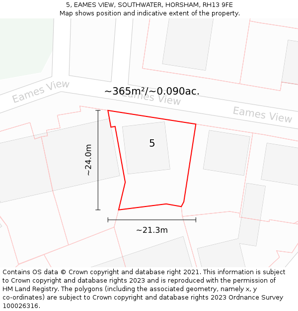 5, EAMES VIEW, SOUTHWATER, HORSHAM, RH13 9FE: Plot and title map