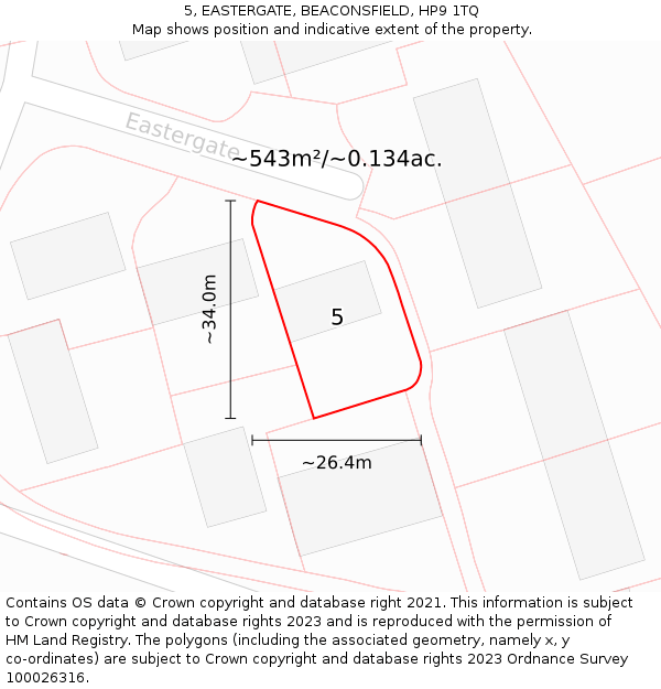 5, EASTERGATE, BEACONSFIELD, HP9 1TQ: Plot and title map