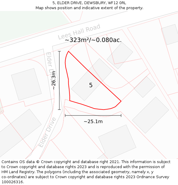 5, ELDER DRIVE, DEWSBURY, WF12 0RL: Plot and title map
