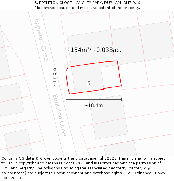 5, EPPLETON CLOSE, LANGLEY PARK, DURHAM, DH7 9UX: Plot and title map
