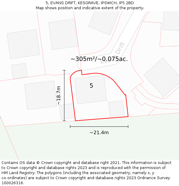 5, EVANS DRIFT, KESGRAVE, IPSWICH, IP5 2BD: Plot and title map