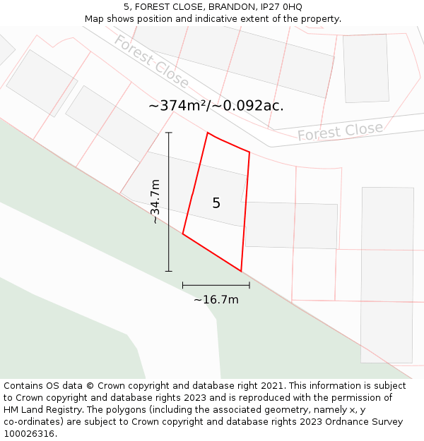 5, FOREST CLOSE, BRANDON, IP27 0HQ: Plot and title map