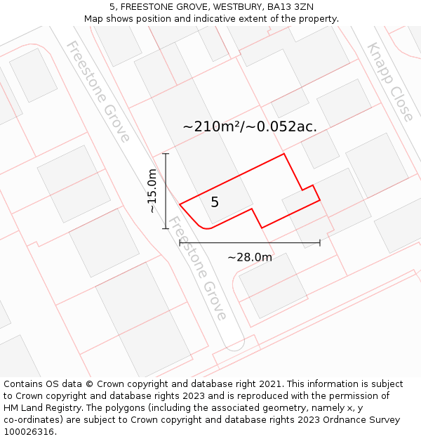5, FREESTONE GROVE, WESTBURY, BA13 3ZN: Plot and title map