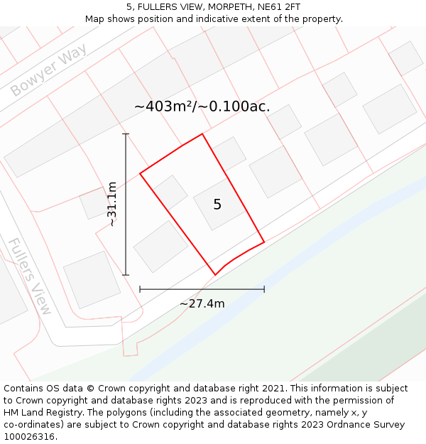 5, FULLERS VIEW, MORPETH, NE61 2FT: Plot and title map