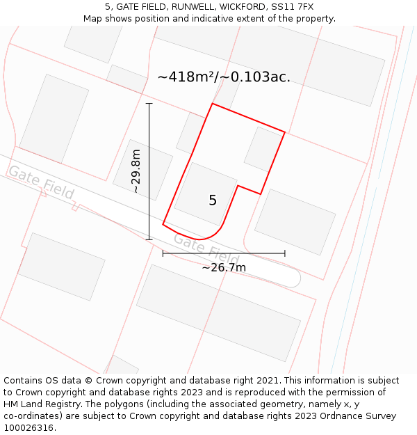 5, GATE FIELD, RUNWELL, WICKFORD, SS11 7FX: Plot and title map