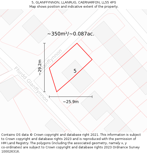 5, GLANFFYNNON, LLANRUG, CAERNARFON, LL55 4PS: Plot and title map