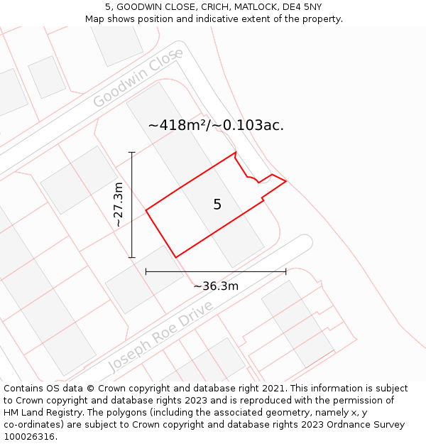 5, GOODWIN CLOSE, CRICH, MATLOCK, DE4 5NY: Plot and title map
