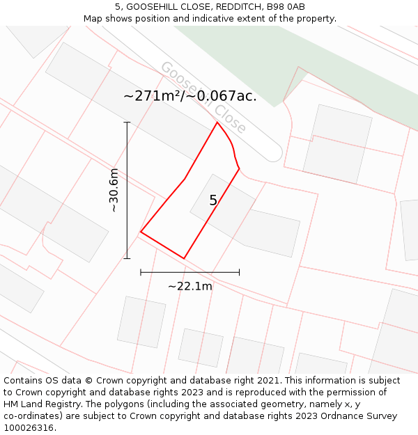 5, GOOSEHILL CLOSE, REDDITCH, B98 0AB: Plot and title map