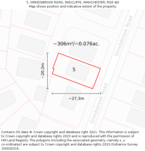 5, GRINDSBROOK ROAD, RADCLIFFE, MANCHESTER, M26 4JS: Plot and title map