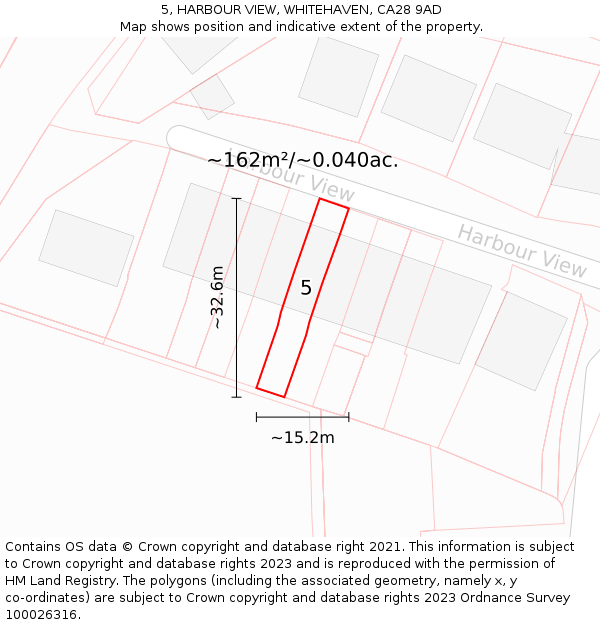 5, HARBOUR VIEW, WHITEHAVEN, CA28 9AD: Plot and title map