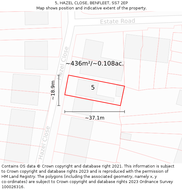 5, HAZEL CLOSE, BENFLEET, SS7 2EP: Plot and title map