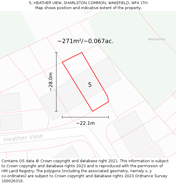 5, HEATHER VIEW, SHARLSTON COMMON, WAKEFIELD, WF4 1TH: Plot and title map