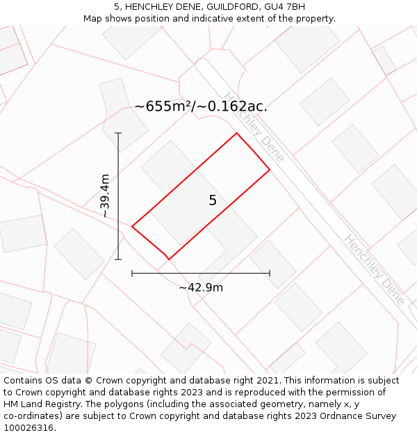 5, HENCHLEY DENE, GUILDFORD, GU4 7BH: Plot and title map