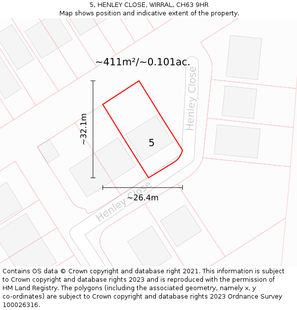 5, HENLEY CLOSE, WIRRAL, CH63 9HR: Plot and title map