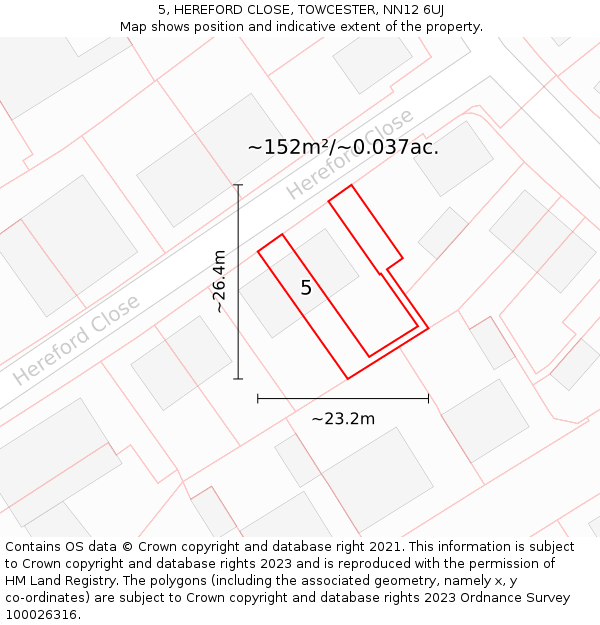 5, HEREFORD CLOSE, TOWCESTER, NN12 6UJ: Plot and title map