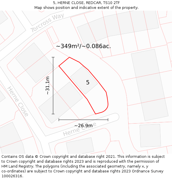 5, HERNE CLOSE, REDCAR, TS10 2TF: Plot and title map