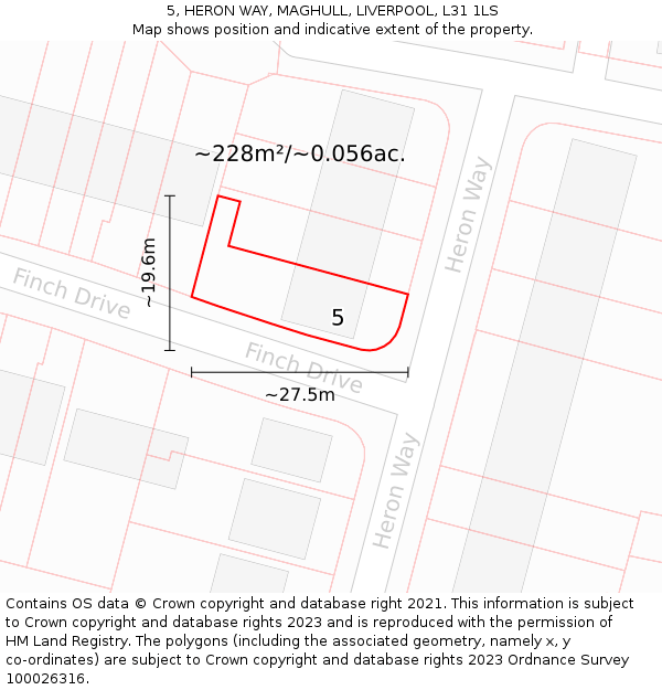 5, HERON WAY, MAGHULL, LIVERPOOL, L31 1LS: Plot and title map