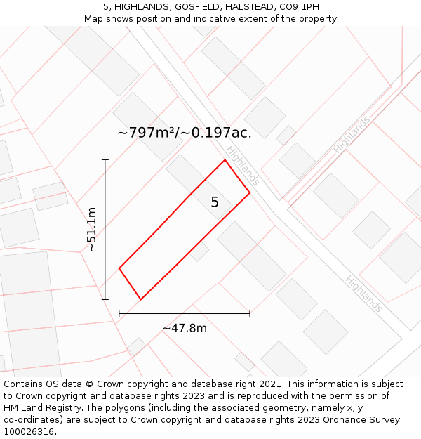 5, HIGHLANDS, GOSFIELD, HALSTEAD, CO9 1PH: Plot and title map