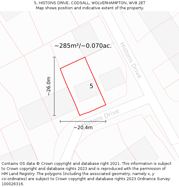5, HISTONS DRIVE, CODSALL, WOLVERHAMPTON, WV8 2ET: Plot and title map