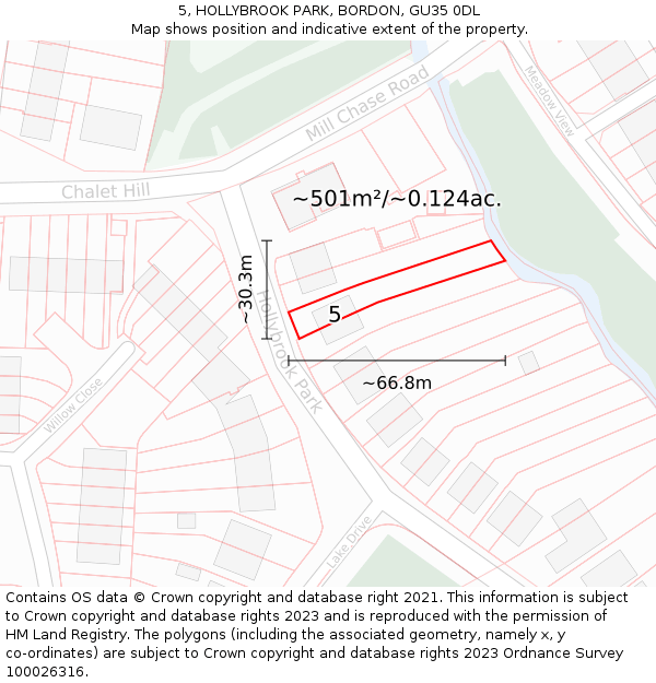 5, HOLLYBROOK PARK, BORDON, GU35 0DL: Plot and title map