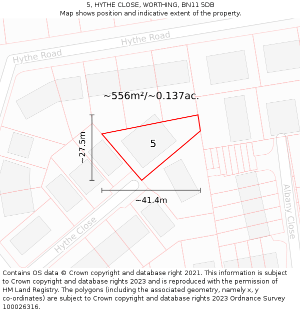 5, HYTHE CLOSE, WORTHING, BN11 5DB: Plot and title map