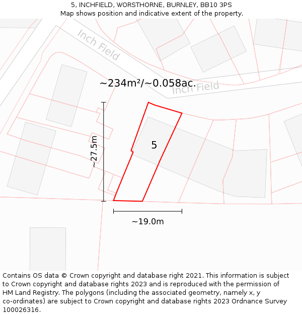 5, INCHFIELD, WORSTHORNE, BURNLEY, BB10 3PS: Plot and title map