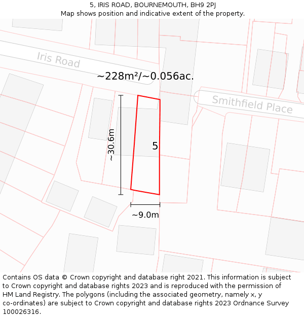 5, IRIS ROAD, BOURNEMOUTH, BH9 2PJ: Plot and title map