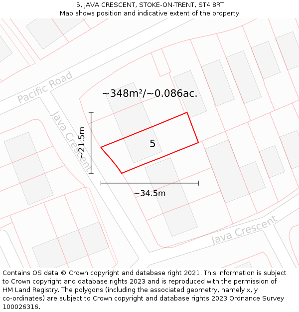 5, JAVA CRESCENT, STOKE-ON-TRENT, ST4 8RT: Plot and title map